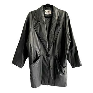 Vintage Oversized Leather Jacket Coat Black S
